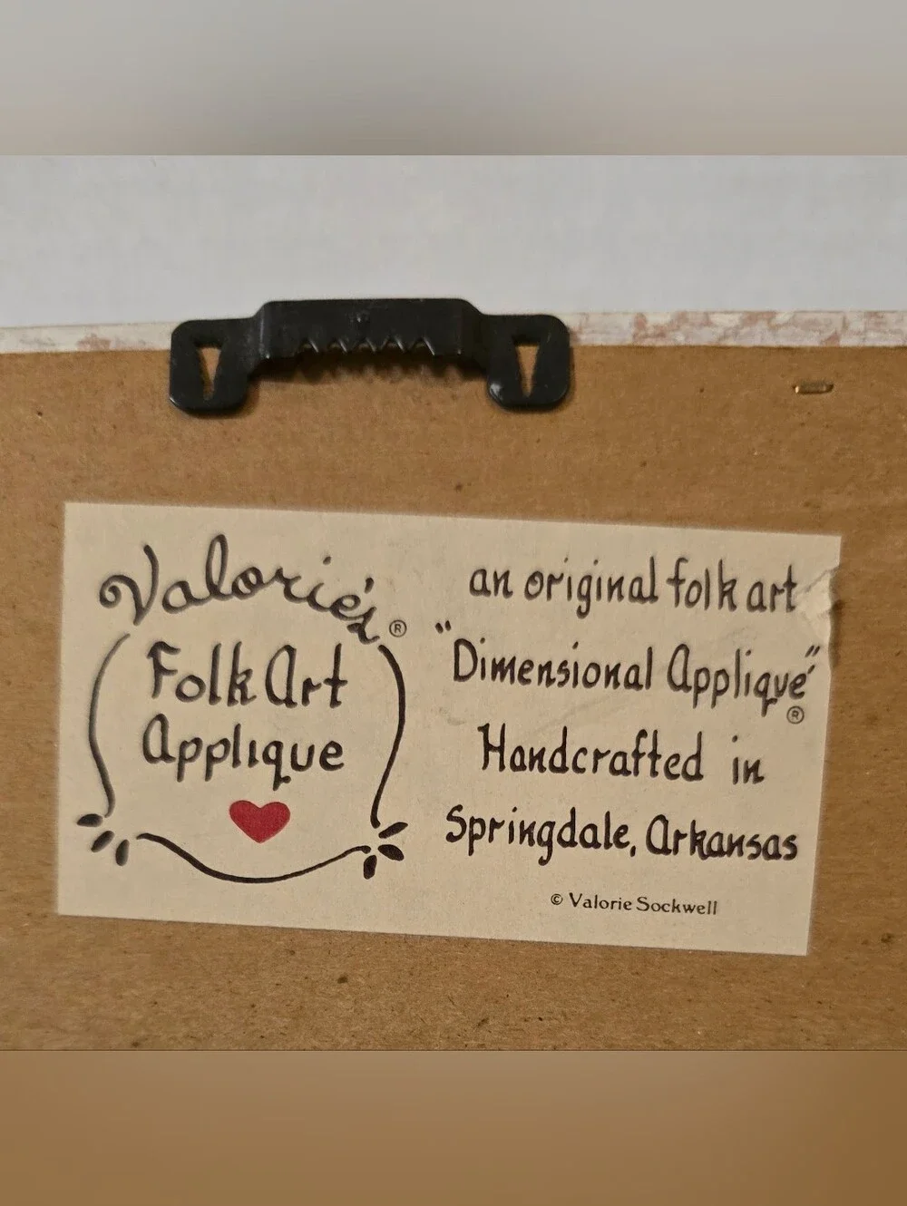 Vintage Valorie Sockwell Folk Art Applique Framed Friendship Hearts Wall Decor